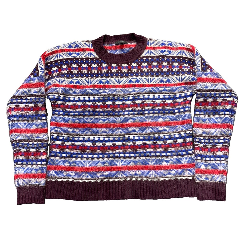J Crew Fair Isle Sweater Womens Small Multicolor Lambswool Mohair Pullover
